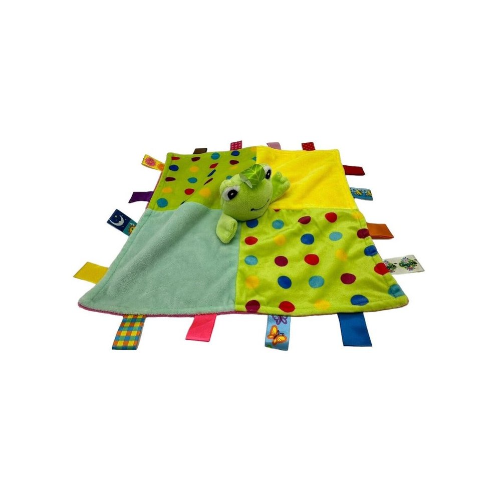 CongErle Patchwork Plush Green Frog Rattle Silky Satin Ribbons Lovey - Picture 1 of 5